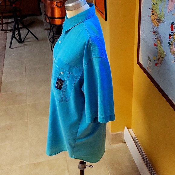Vintage 90s Bugle Boy short sleeves,  Button down shirt, Aqua Blue Large for men - Picture 6 of 16